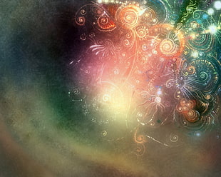 green, yellow, and pink abstract painting