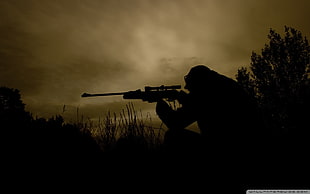 silhouette of a sniper digital wallpaper, war, soldier, snipers, sniper rifle