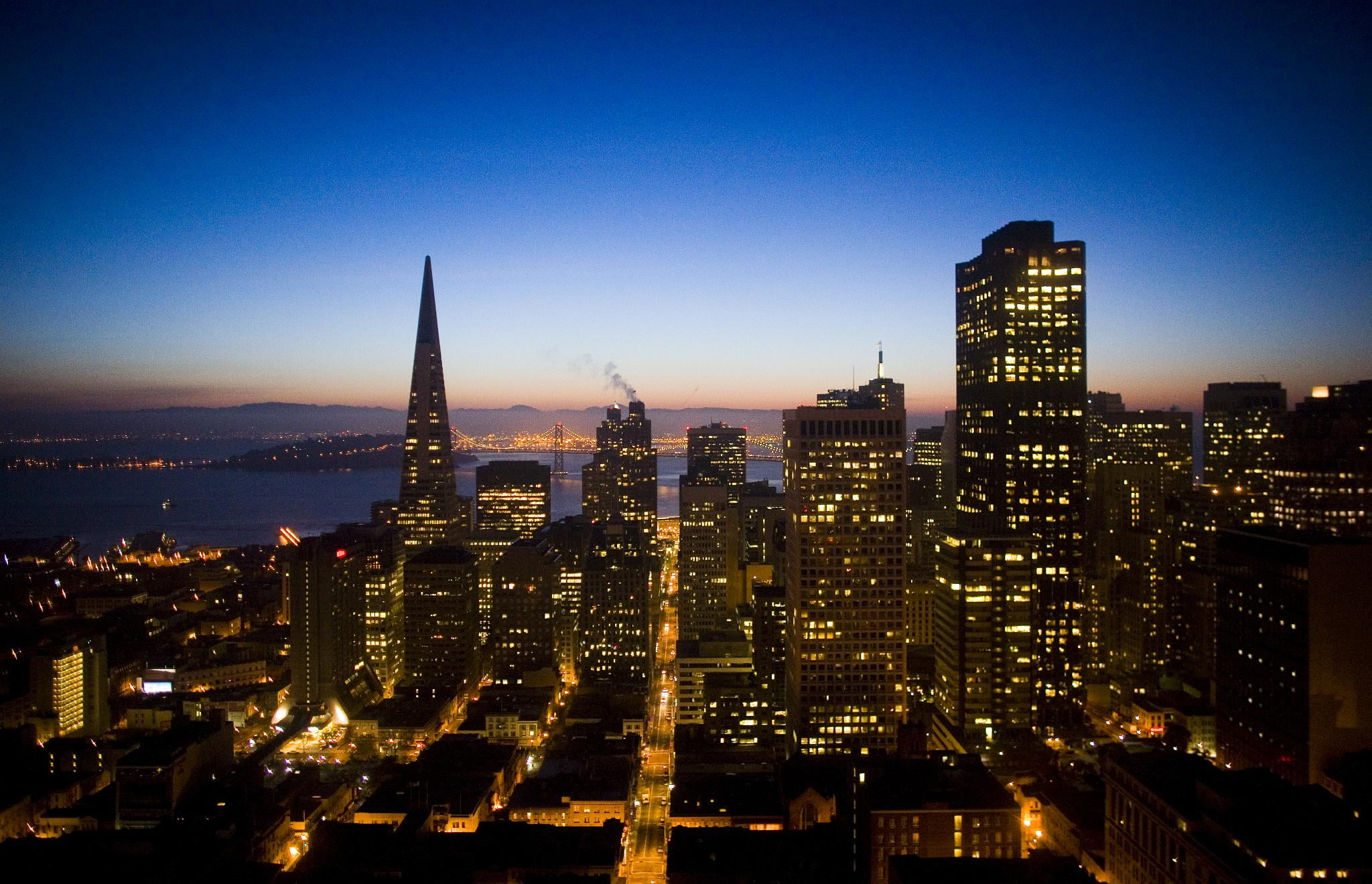 aerial photography city view at night