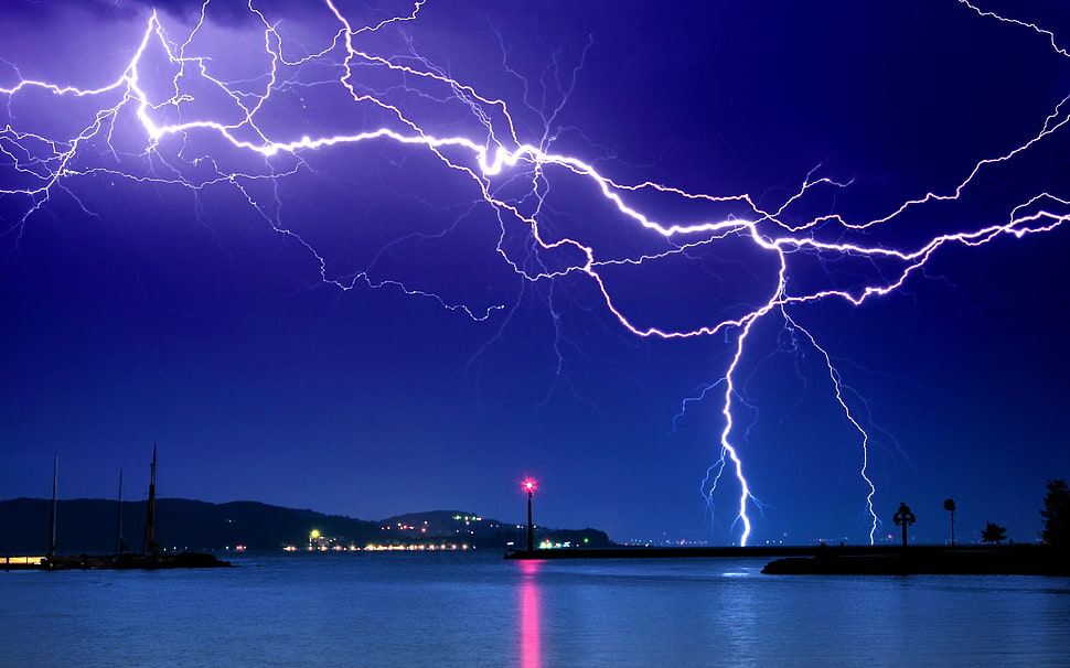 lightning strike, lightning, photography, long exposure, night HD wallpaper