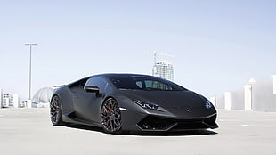 black Lamborghini Huracan, car, sports car, Lamborghini, building