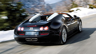 black Volkswagen Beetle car scale model, Bugatti Veyron, car