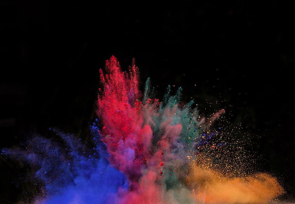 blue, pink, yellow, and green smokes, powder explosion, powder HD wallpaper