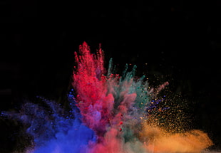 blue, pink, yellow, and green smokes, powder explosion, powder