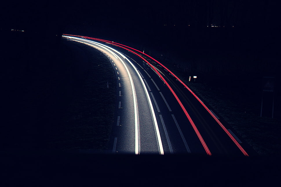 black and red car part, road, lights, night, dark HD wallpaper