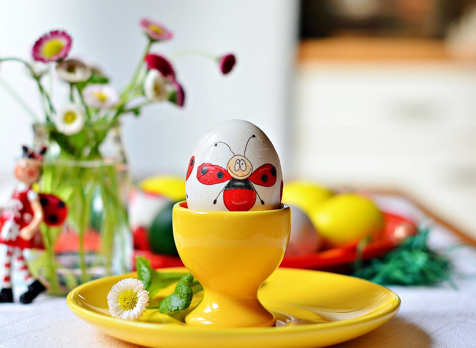 white and red printed Easter egg HD wallpaper