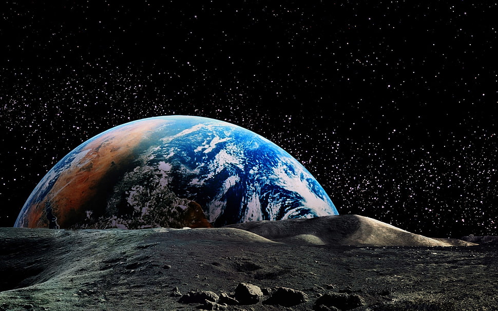blue, brown, and white earth planet HD wallpaper
