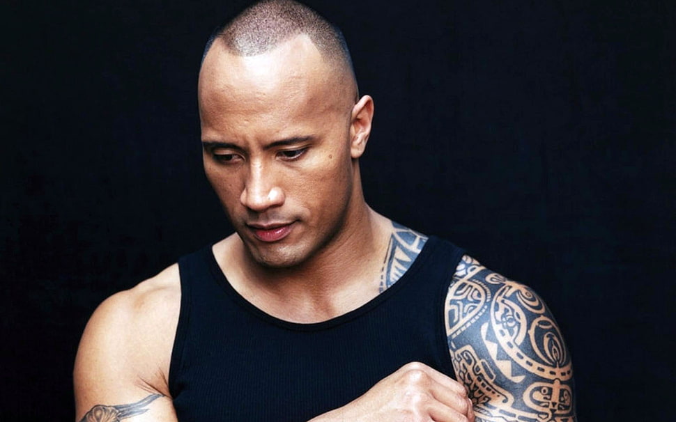 The Rock wearing black tank top HD wallpaper