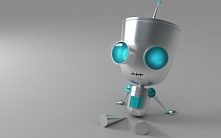 gray and blue robot with blue LED eyes HD wallpaper