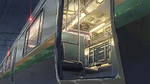 white and green train, 5 Centimeters Per Second, anime, Makoto Shinkai 