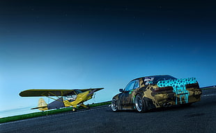 yellow propeller plane, Nissan, Nissan S13, nissan silvia, Nissan Silvia S13 HD wallpaper