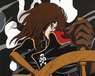 brown and black horse painting, Captain Harlock, anime, pirates