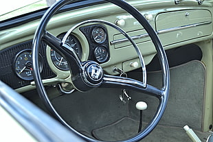 black and gray car steering wheel, Volkswagen Beetle, car, vintage, old car