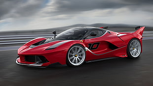 red luxurious car, Ferrari FXXK, car, race tracks, red cars