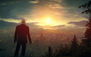 man in black formal suit poster, video games, Hitman