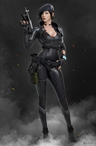 women's black tight armor suit HD wallpaper