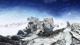 gray and white mountain illustration, Dark Souls, Dark Souls III, video games, sky