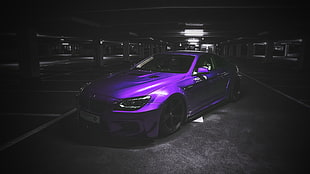 purple coupe, car, BMW, selective coloring, purple