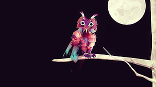 pink owl animated painting