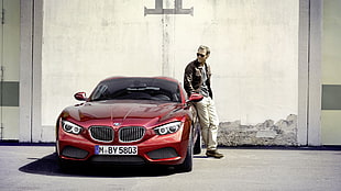red BMW car, BMW Z4, BMW, men, car