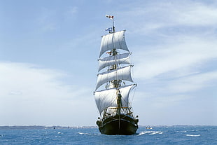 white and black lighthouse miniature, sailing ship, ship, vehicle