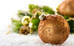 orange bauble, Christmas, New Year, Christmas ornaments 