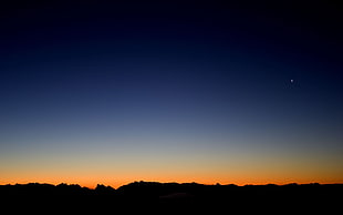 silhouette of mountain, sunset, beach, sky, dark