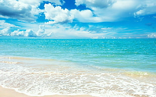 blue ocean, sea, horizon, sky, clouds HD wallpaper