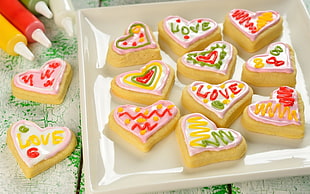 heart cakes on square white ceramic plate