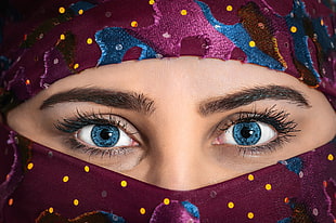 woman with pink and blue hijab