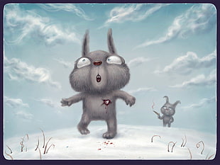 gray character illustration, rabbits