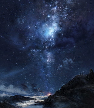 star and milky way, stars, galaxy, clouds, sky HD wallpaper