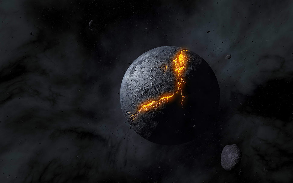 black planet digital wallpaper, space, artwork, planet, burning HD wallpaper
