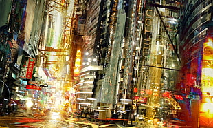video game city digital wallpaper, Daniel Dociu, cityscape, science fiction, lights HD wallpaper