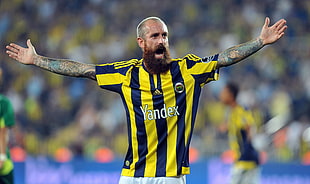 men's yellow and blue striped crew-neck shirt, Fenerbahçe, raul meireles, Portugal, beards