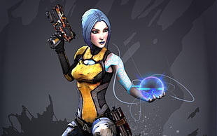 Borderlands female character with gun screenshot, video games, Borderlands 2, artwork, Maya (Borderlands)