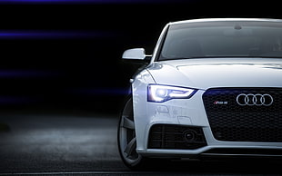 white Audi car, Audi, Audi RS5, Headlights, LED headlight