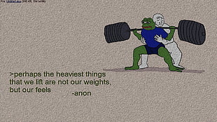 Pepe the Frog carrying barbell