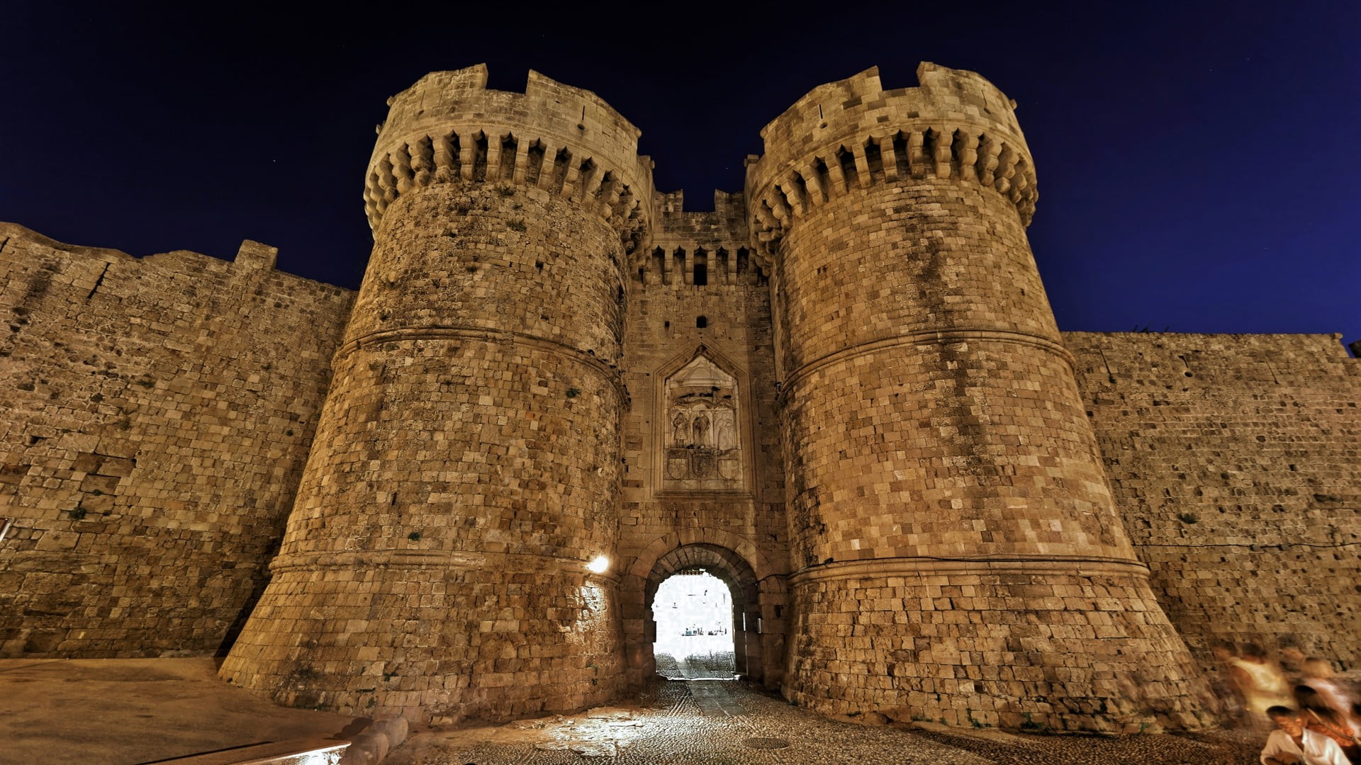 brown concrete structure, castle, night, architecture, Rhodes