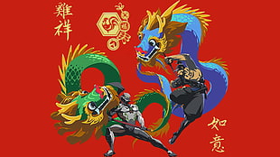 blue and green dragons illustration, Overwatch, Genji (Overwatch), Hanzo (Overwatch)