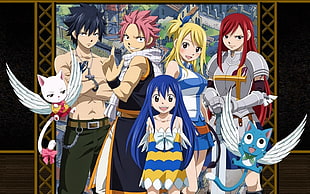 Fairy Tail characters illustration, Fairy Tail, Fullbuster Gray , Dragneel Natsu, Heartfilia Lucy  HD wallpaper