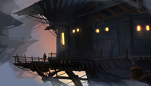 game still screenshot, digital art, treehouses, building