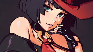 black short haired female anime character HD wallpaper