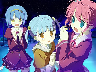 three anime characters illustration