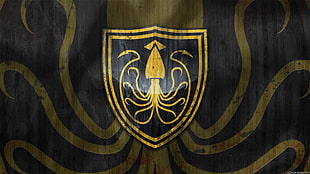 brown and black squid-printed sigil, Shields, A Song of Ice and Fire, House Greyjoy, Game of Thrones HD wallpaper
