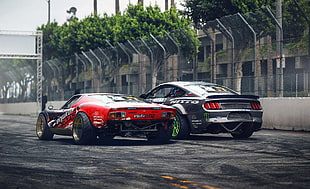red and black cars, Lamborghini Miura, Ford, tuning, Ford Mustang HD wallpaper