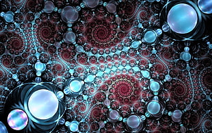 red and multicolored circular pattern digital wallpaper, fractal, digital art