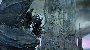 black dragon illustration, digital art, fantasy art, Barad-dûr, The Lord of the Rings
