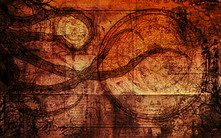 brown and black tree painting, artwork, map, grunge