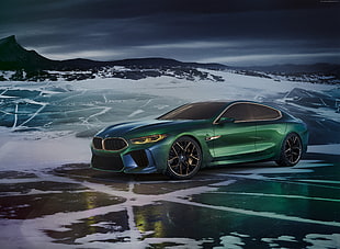 green BMW sports coupe poster HD wallpaper